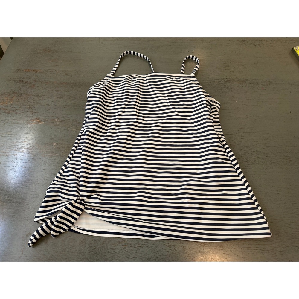Kona Sol Navy White Striped Tankini Swim Top Side Tie Medium